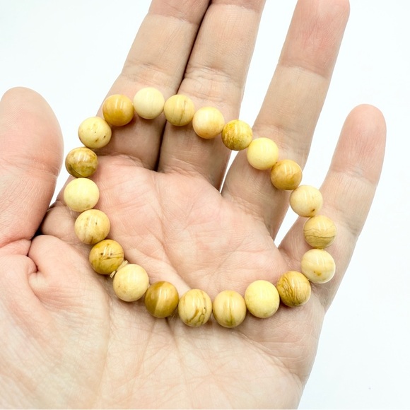 Gemstones Jewelry - Yellow Serpentine Beaded Bracelet Natural Stone Stretch Bracelet
